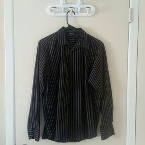 Casual Black Stripe Button Down